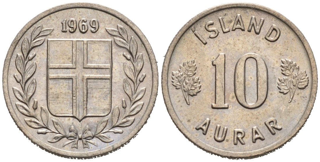 Исландия 10 эйре 1969 KM 10 медно-никель 4564-632
