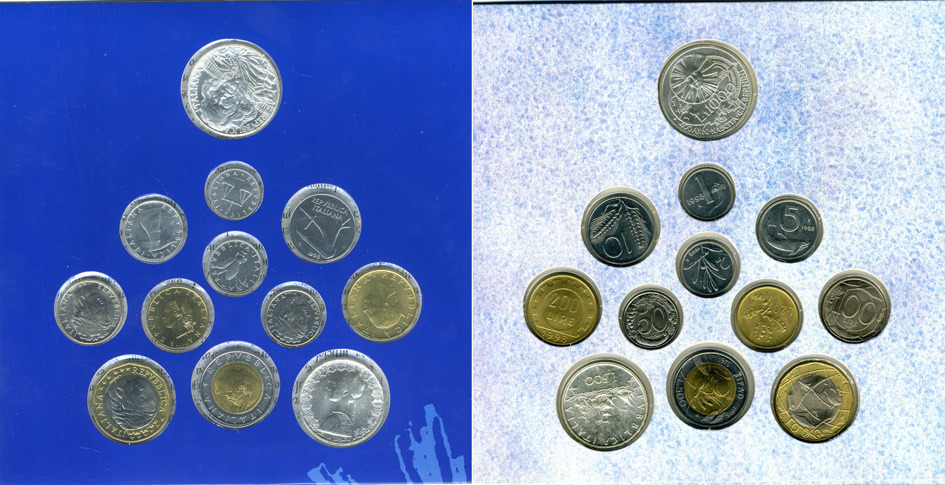 Италия набор из 12 монет 1998 500 и 1000 лир серебро, официальный набор в картонном буклете, 400 лет архитектору и скульптору Джовани Лоренцо Бернини UNC 4-5-1-25