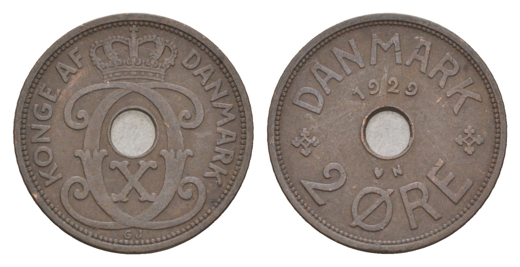 Дания 2 эре 1929 N, Кристиан X (1912-1947) KM 827 бронза 4658-231