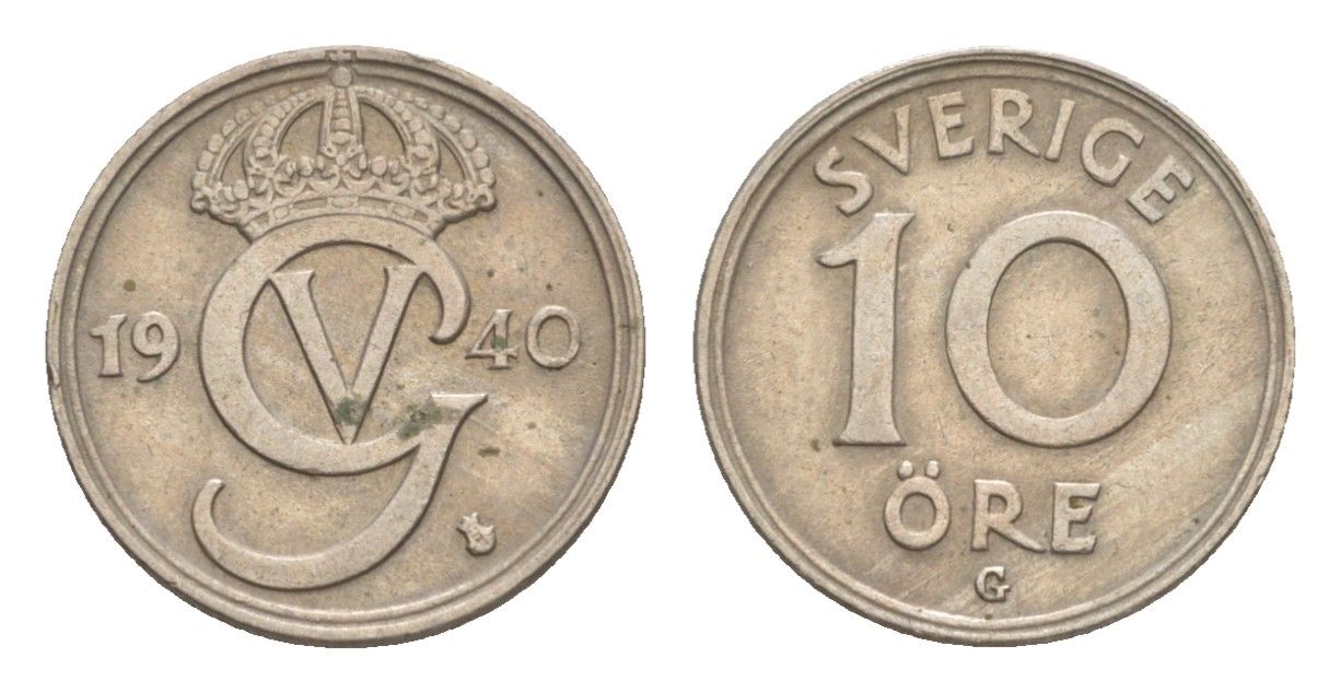 Швеция 10 эре 1940 KM 795 никель латунь 4636-243