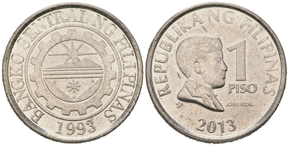 Филиппины 1 писо 2013 KM 269a сталь плакированная никелем aUNC 4620-521