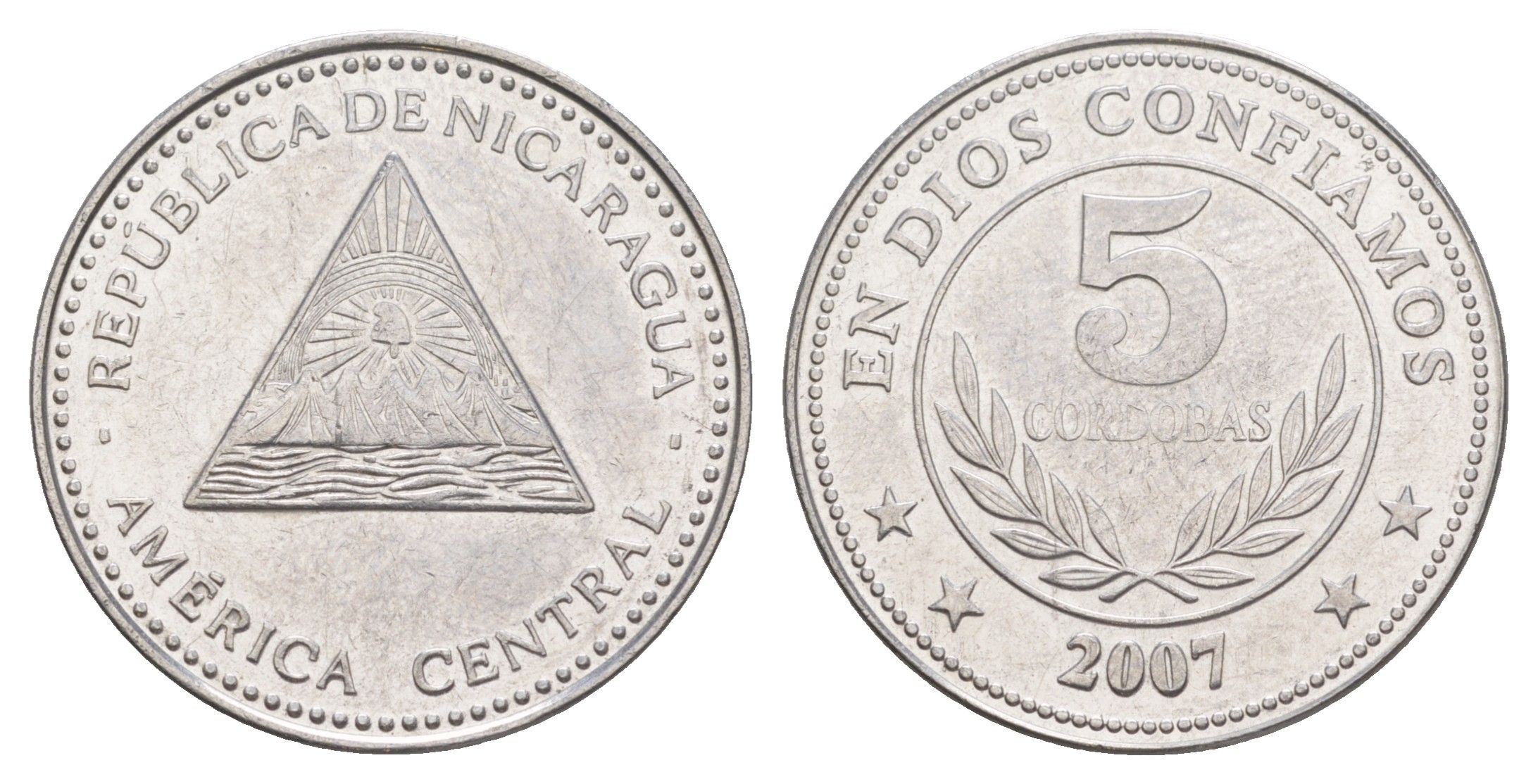 Никарагуа 5 кордоб 2007 KM 90a сталь плакированная никелем 4529-544