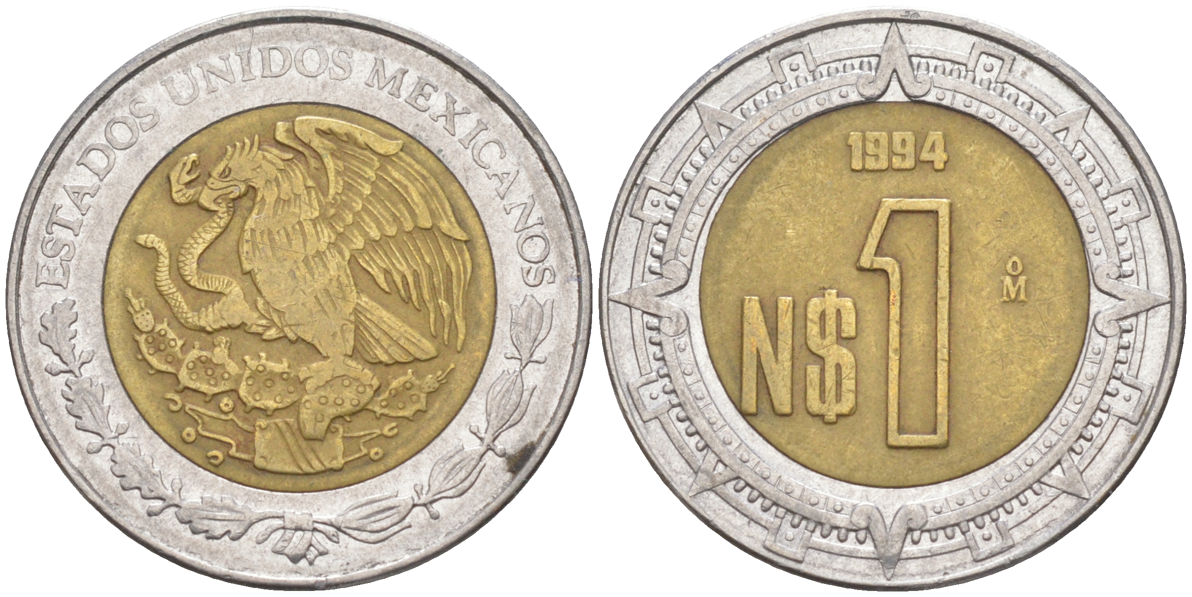 Мексика 1 песо 1994 Мо KM 550 биметалл 113-731