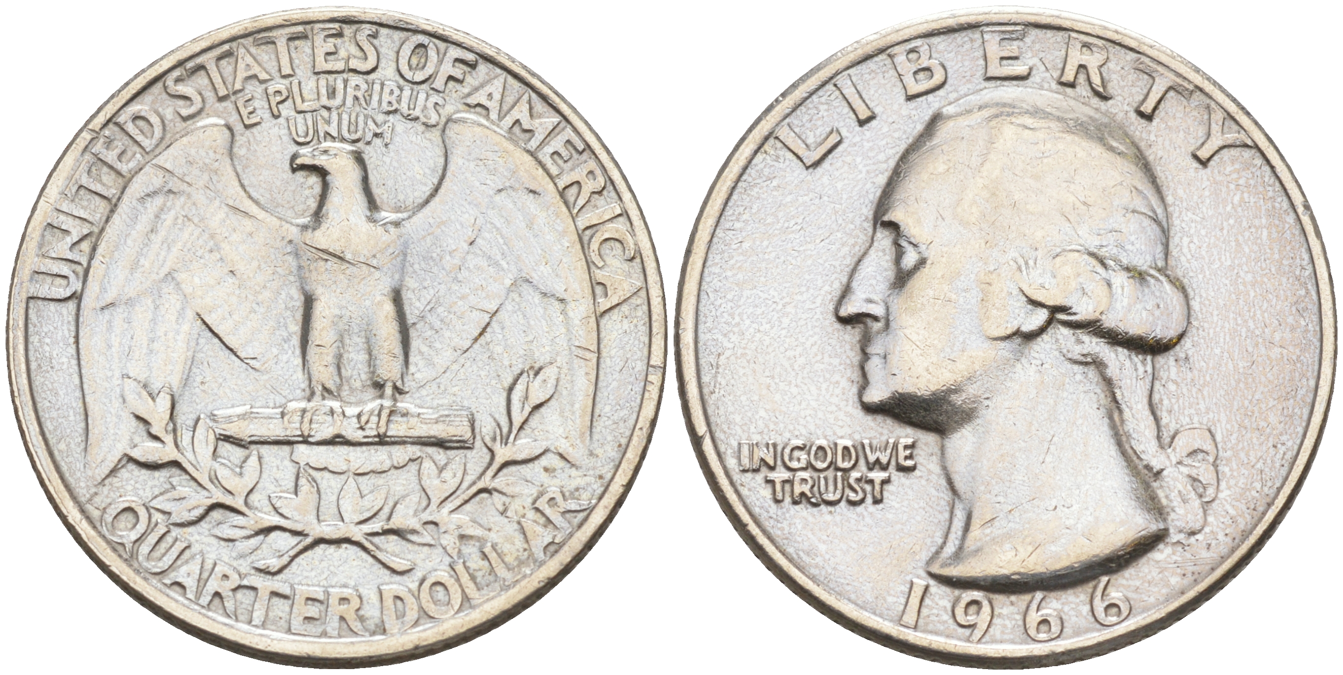 США 25 центов (квотер) 1966 Вашингтон KM 164a медь плакированная медно-никелем 190-312