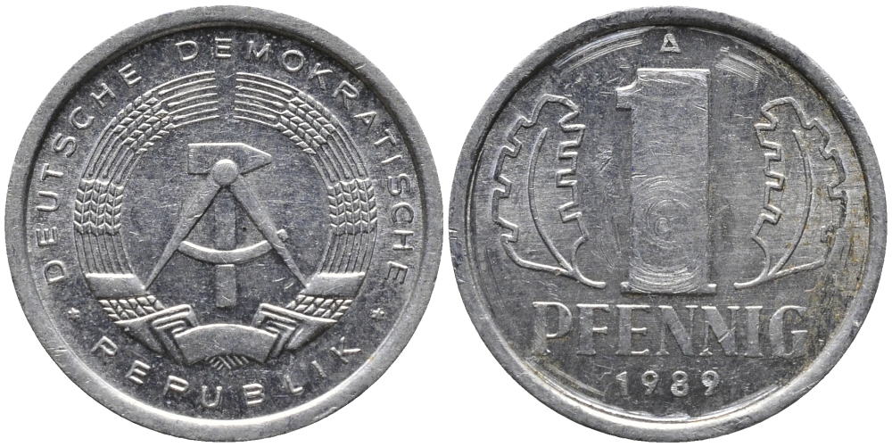 ГДР 1 ПФЕННИГ 1989 А KM 8.2 алюминий 96-1134