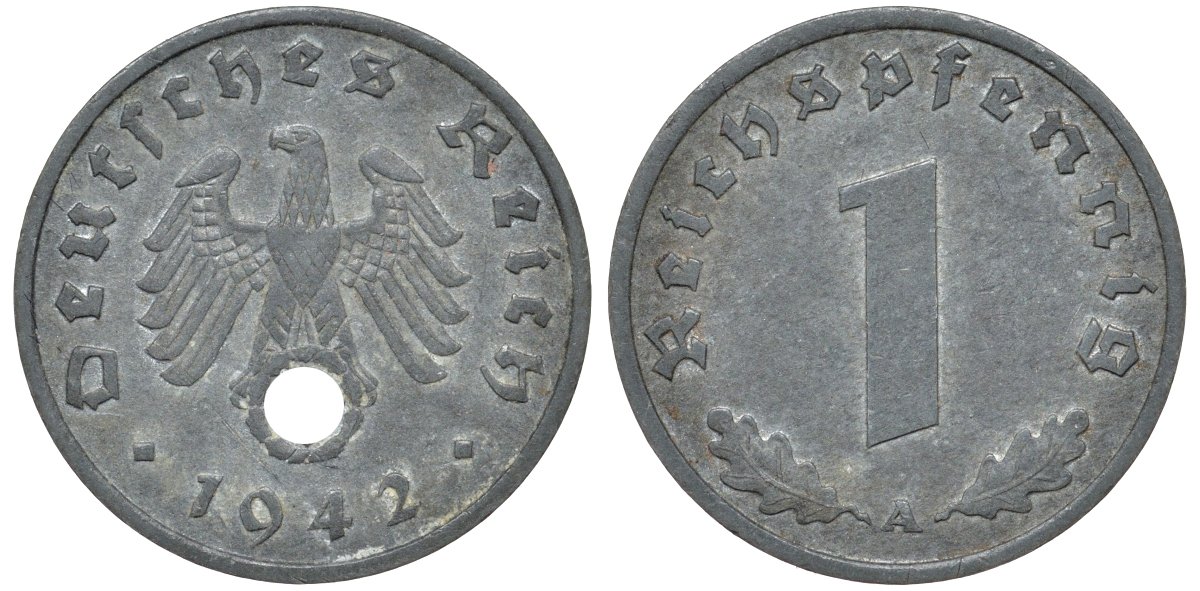 Германия 1 рейхспфенниг 1942 A KM 97, J. 369 цинк 4174-438