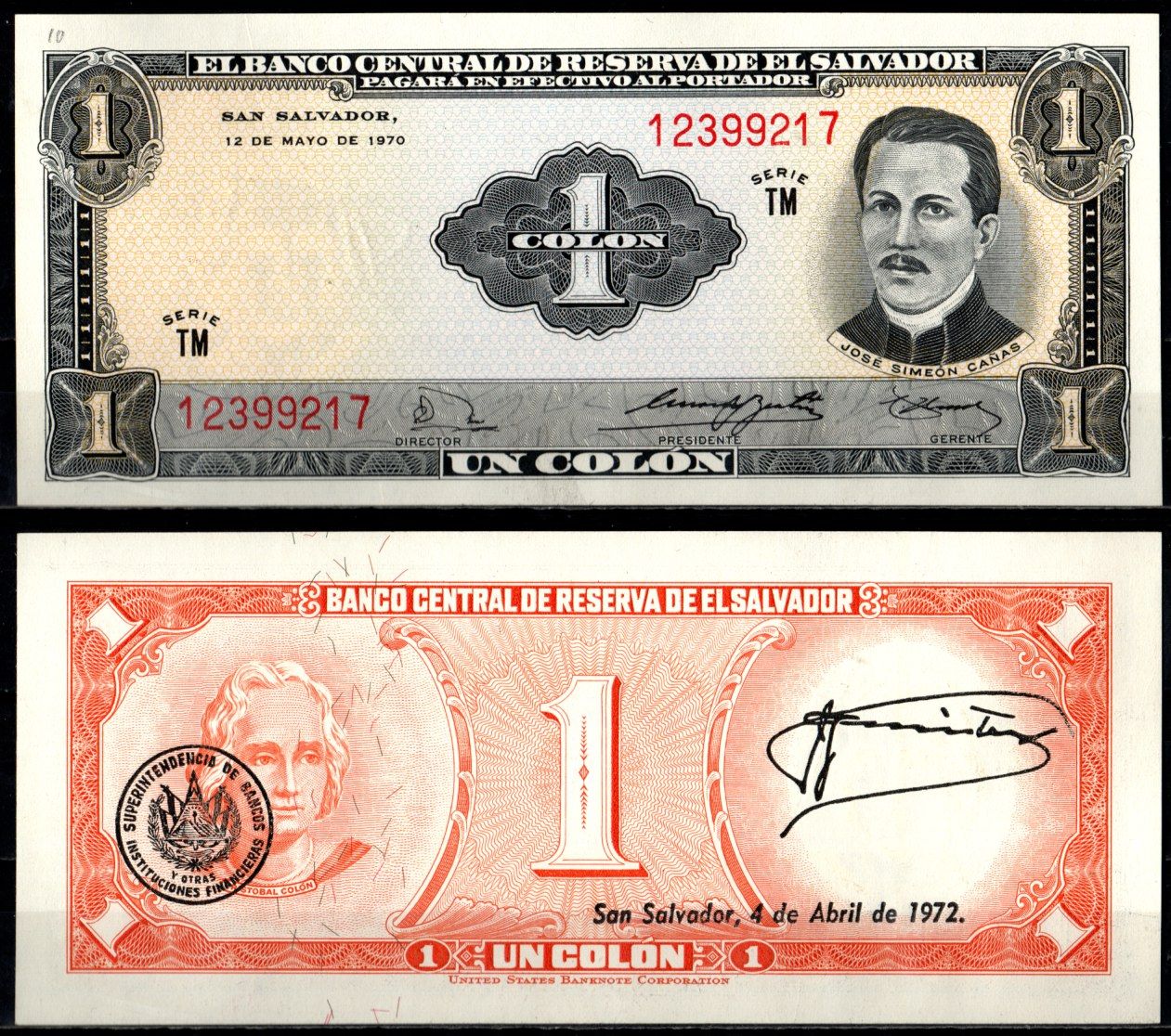 Сальвадор 1 колон 1970 (1972) Пресвитерианский доктор Хуан Хосе Симеон Каньяс Pick 110 b бумага aUNC 451-1333-2