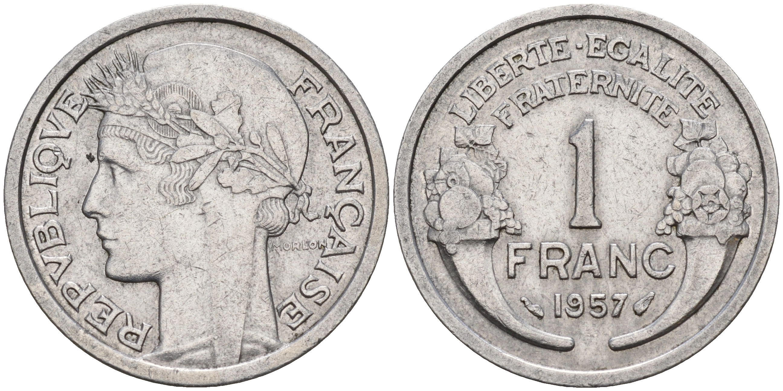 Франция 1 франк 1957 тип Морлон KM 885а.1 алюминий    4153-432