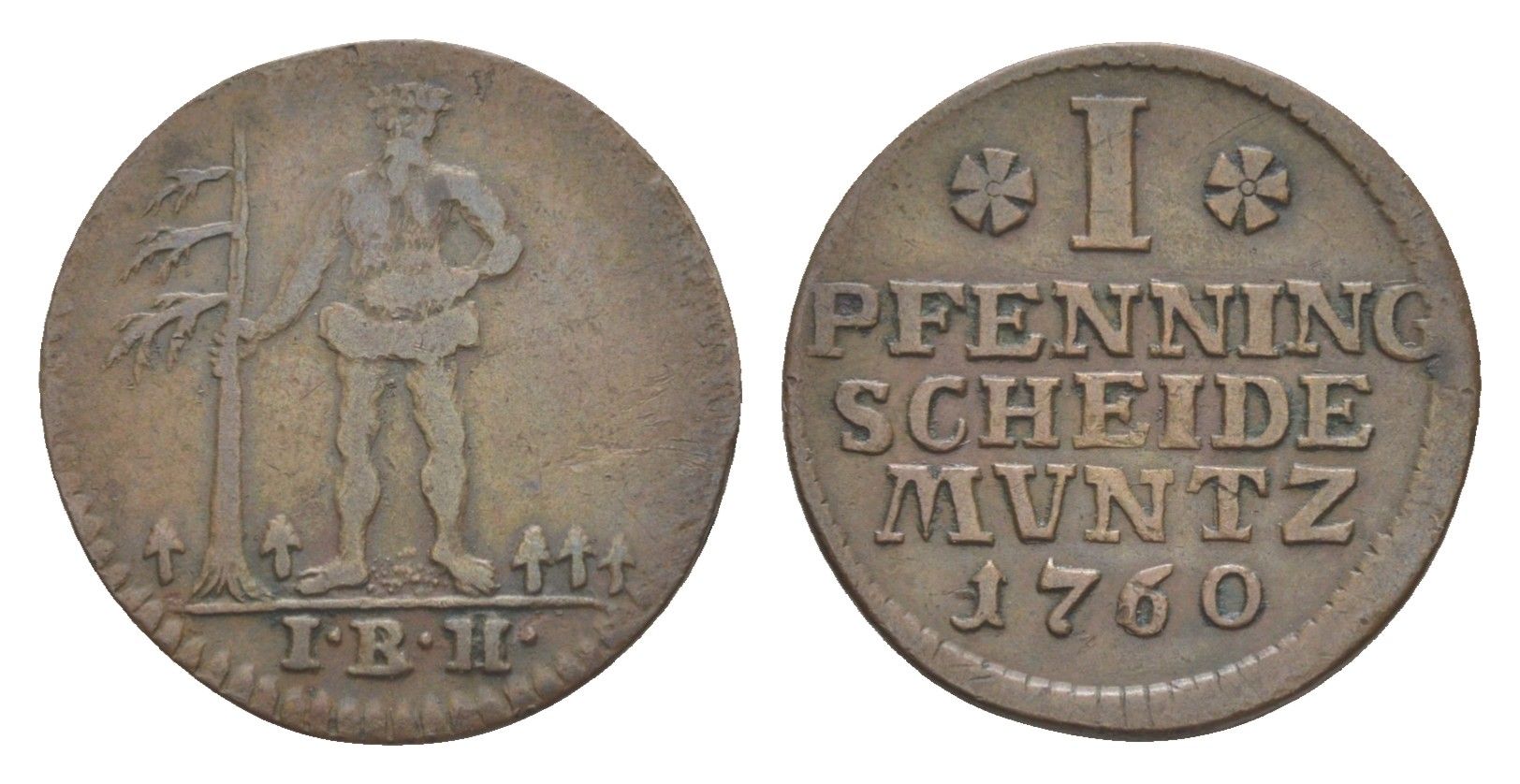 Брауншвейг-Люнебург 1 пфенниг 1760 IBH, Георг III (1760-1814) KM 330 медь 603-1343