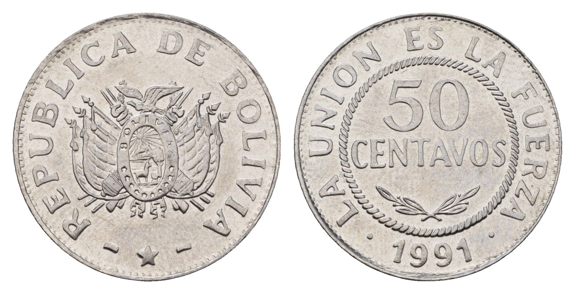 Боливия 50 сентаво 1991 KM 204 нержавеющая сталь UNC 181-153