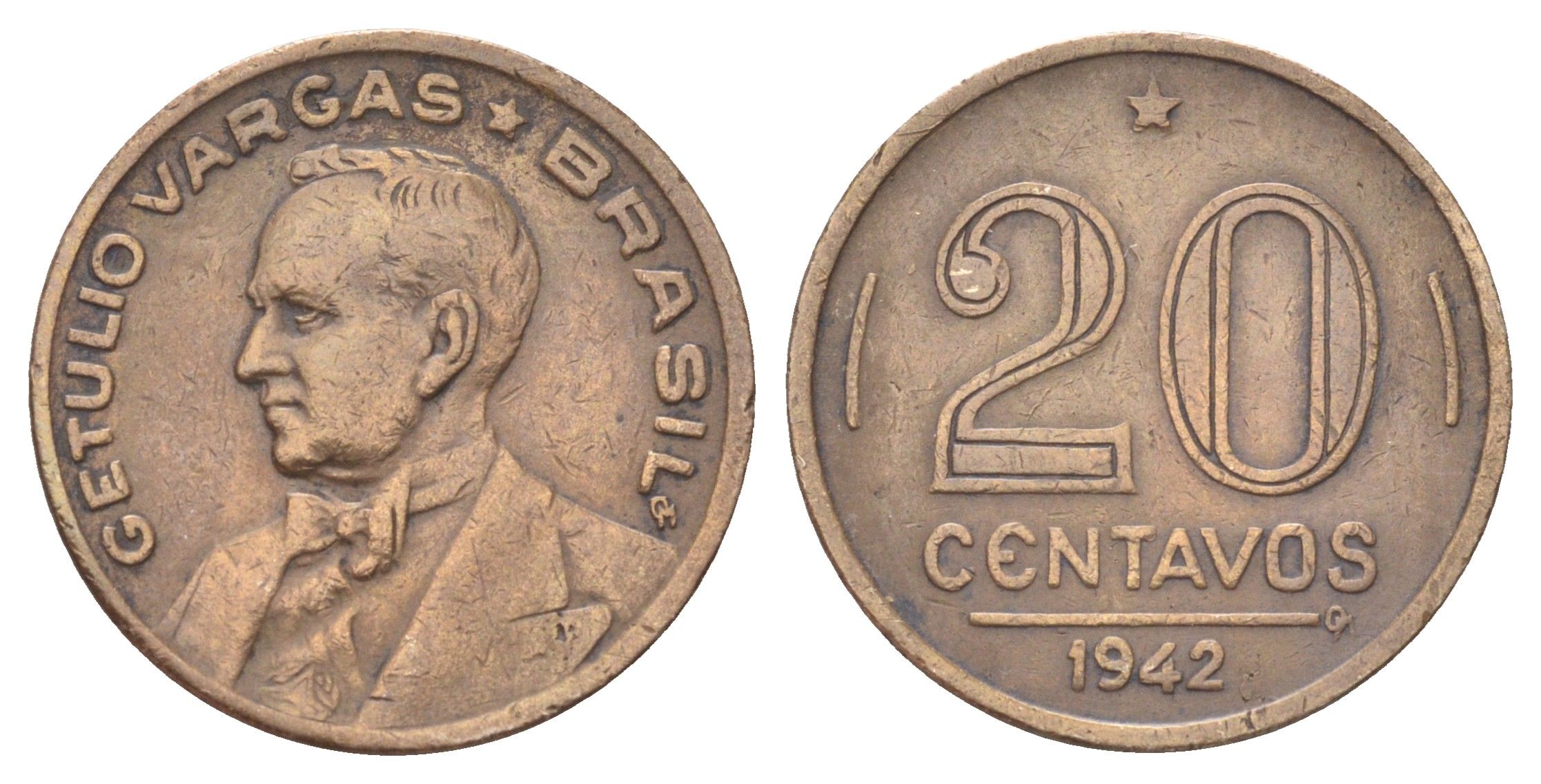 Бразилия 20 сентаво 1942 KM 556 медно-никель 4668-1053