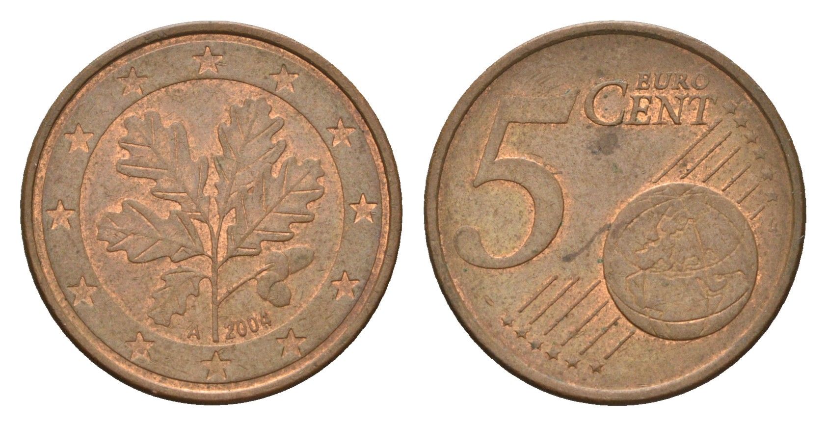 Германия 5 евроцентов 2004 A KM 209 сталь плакированная медью 4685-1115
