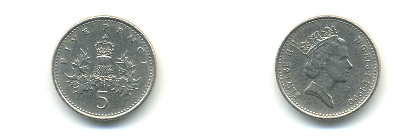 Великобритания 5 пенсов 1990 Елизавета II (1952-2022) KM 937b, Spink 4372 (D4) медно-никель 59-633