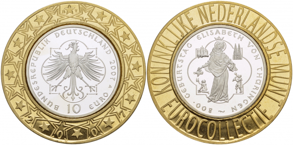ФРГ 10 евро 2007 А, 800 лет со дня рождения Святой Елизаветы фон Туринген (Венгерской) KM 268, DE.S. 10.33 серебро PROOF 1068-8-32
