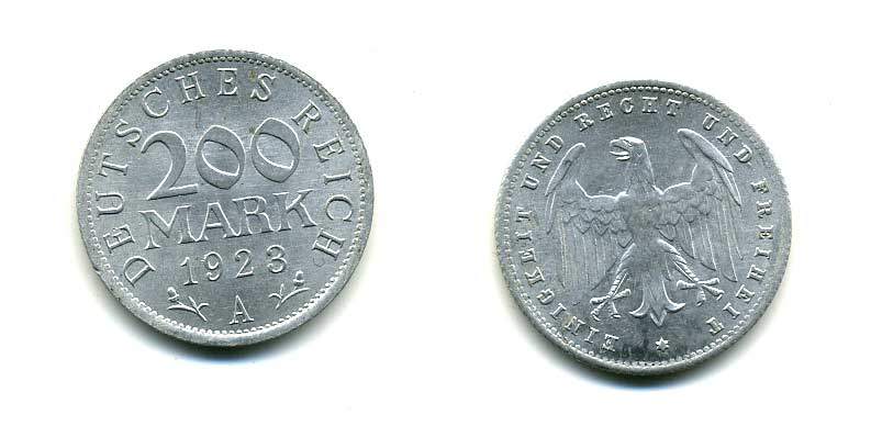 ГЕРМАНИЯ 200 МАРОК 1923 A KM 35, J. 304 алюминий 179-832