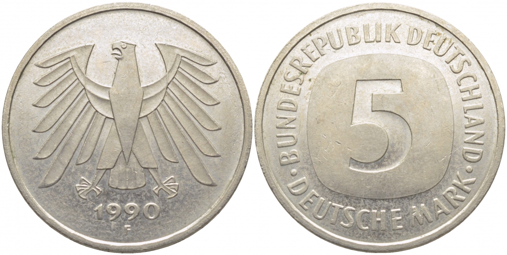 ФРГ 5 МАРОК 1990 F, J. 415, KM 140.1 медно-никель плакированный никелем 109-846