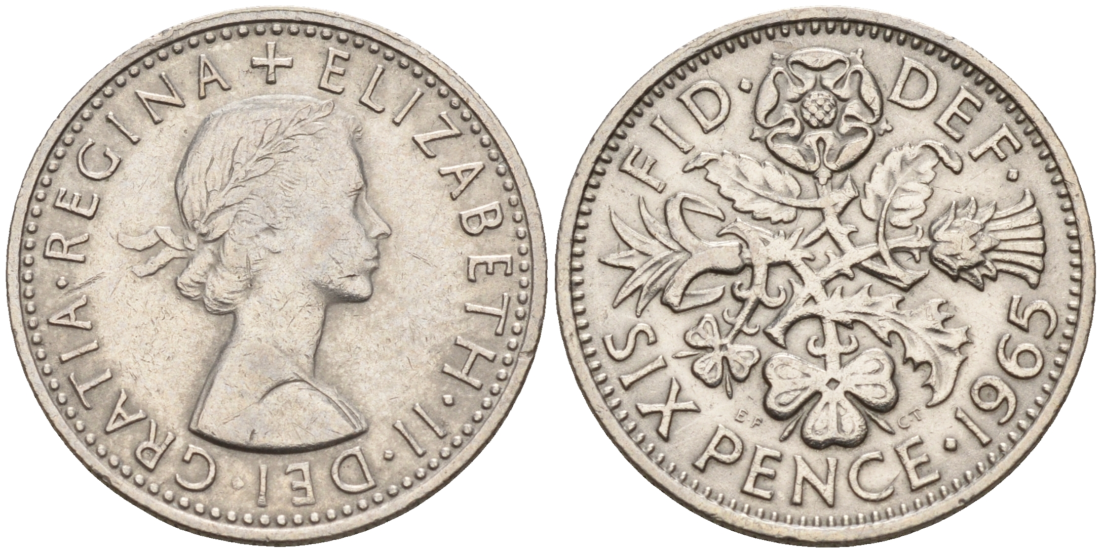 Великобритания 6 пенсов 1965 Елизавета II (1952-2022) KM 903, Spink 4149 медно-никель    4152-1213