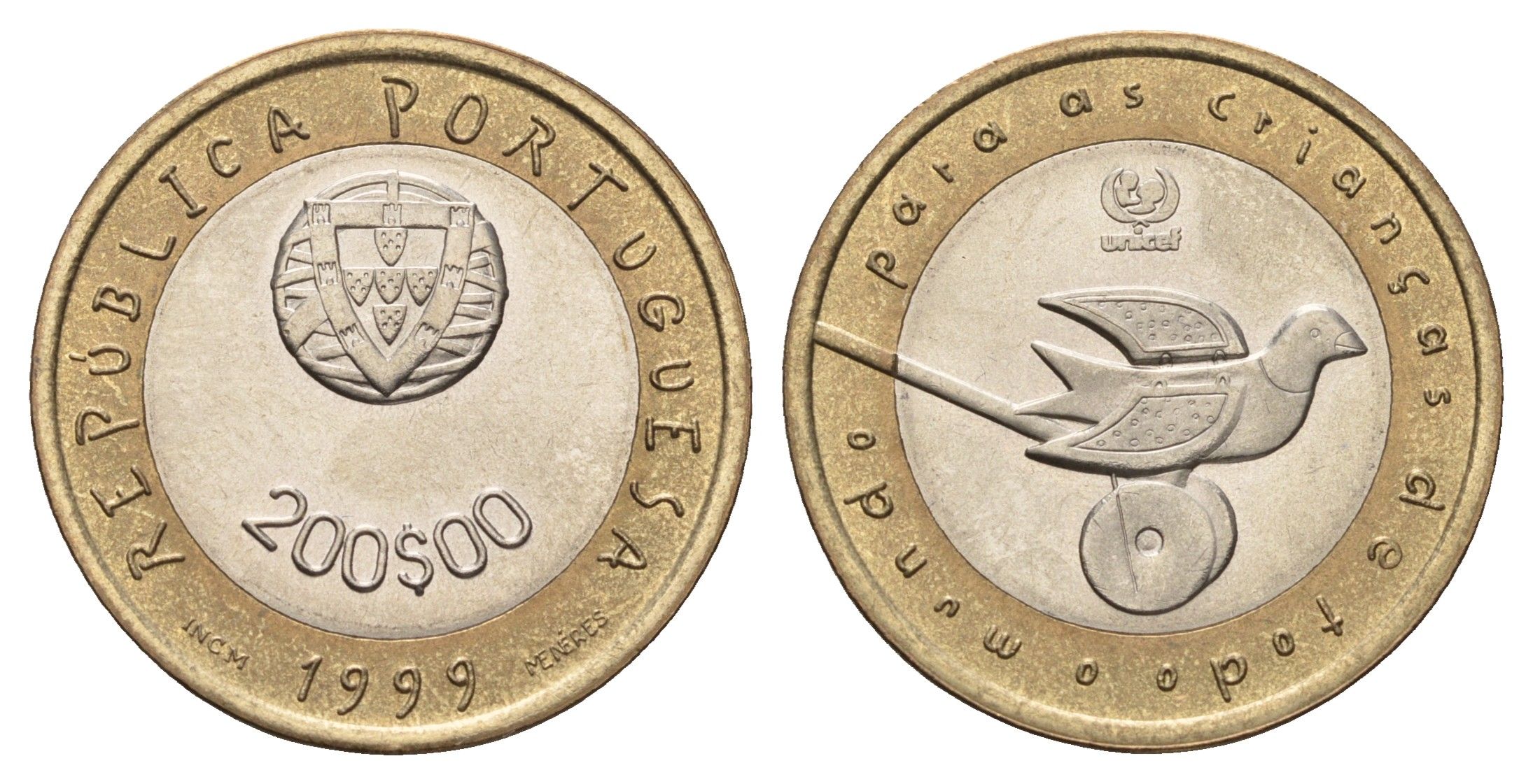 Португалия 200 эскудо 1999 ЮНИСЕФ KM 720 биметалл UNC 4678-837