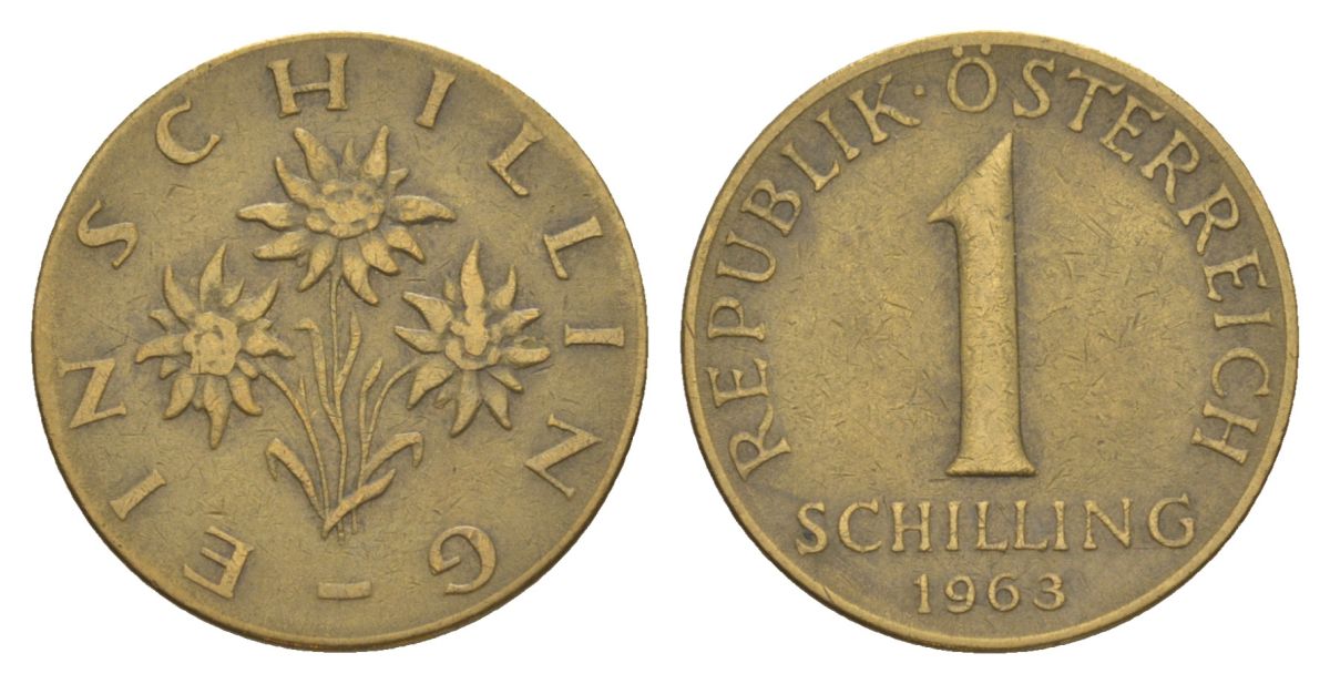 Австрия 1 шиллинг 1963 KM 2886 алюминиевая бронза 4633-934