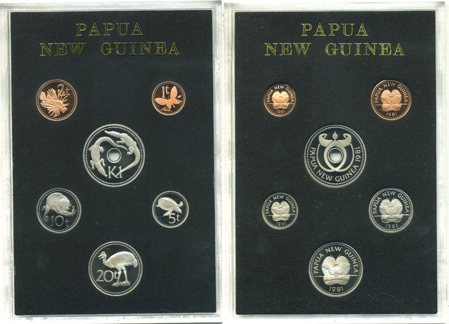 Папуа-Новая Гвинея набор из 6 монет  1981 в оригинальной пластиковой упаковке, с сертификатом, тираж 10000 экземпляров KM PS 7   PROOF  5-6-3-36