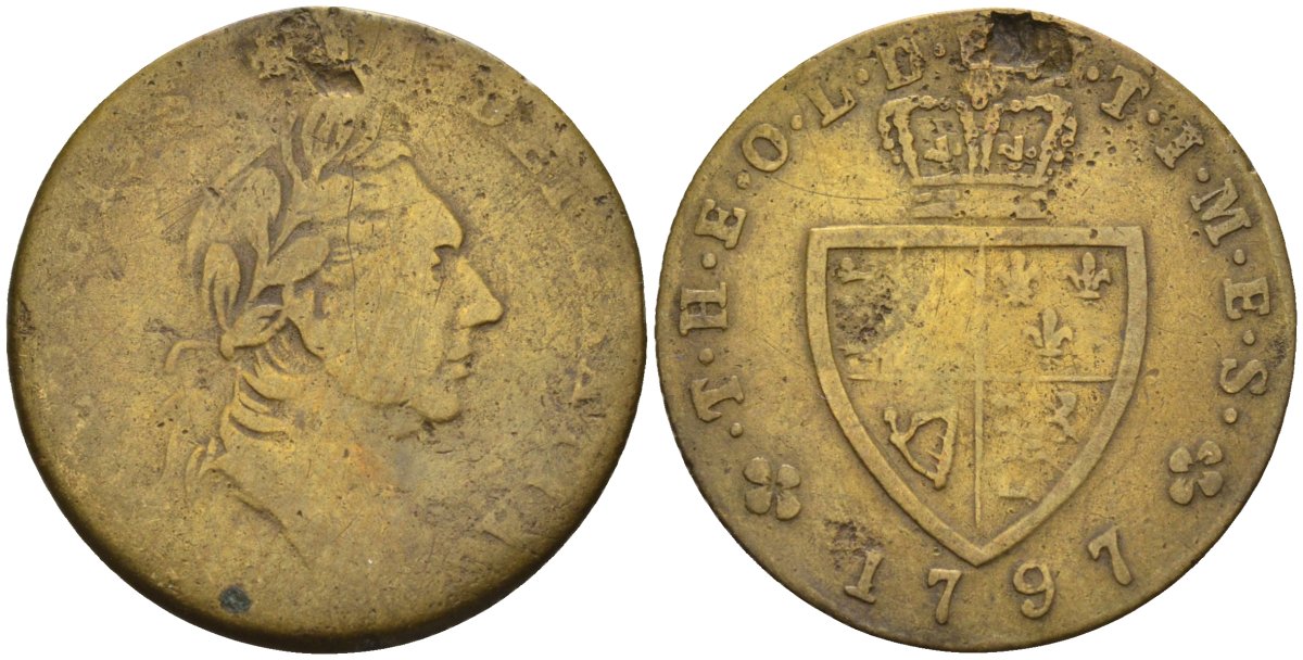 Англия жетон 1797 1/2 гинеи Георга III, диаметр 21 мм., вес 2,18 гр. жёлтый металл 4584-324