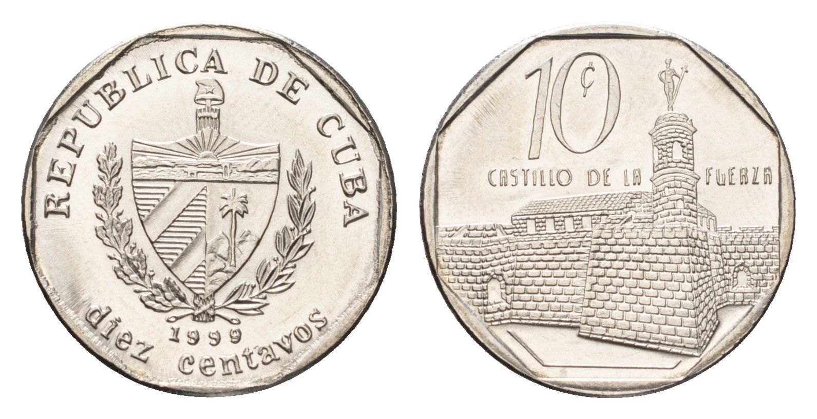 Куба 10 сентаво 1999 форт в Гаване Ла-Фуэрса KM 576.2 сталь плакированная никелем UNC 4696-1164