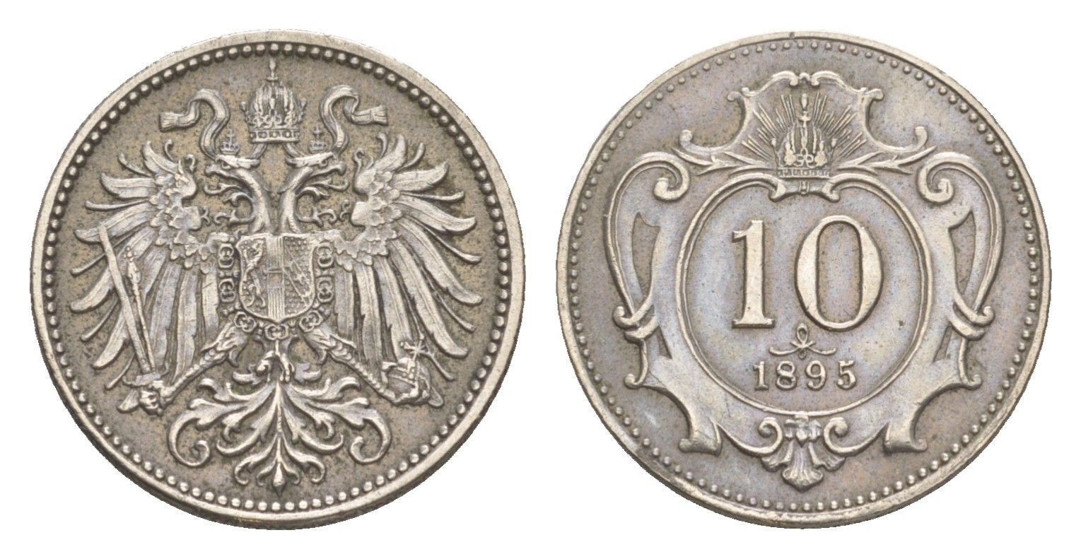 Австрия 10 геллеров 1895 Франц Иосиф I (1848-1916) KM 2802 никель 4164-114