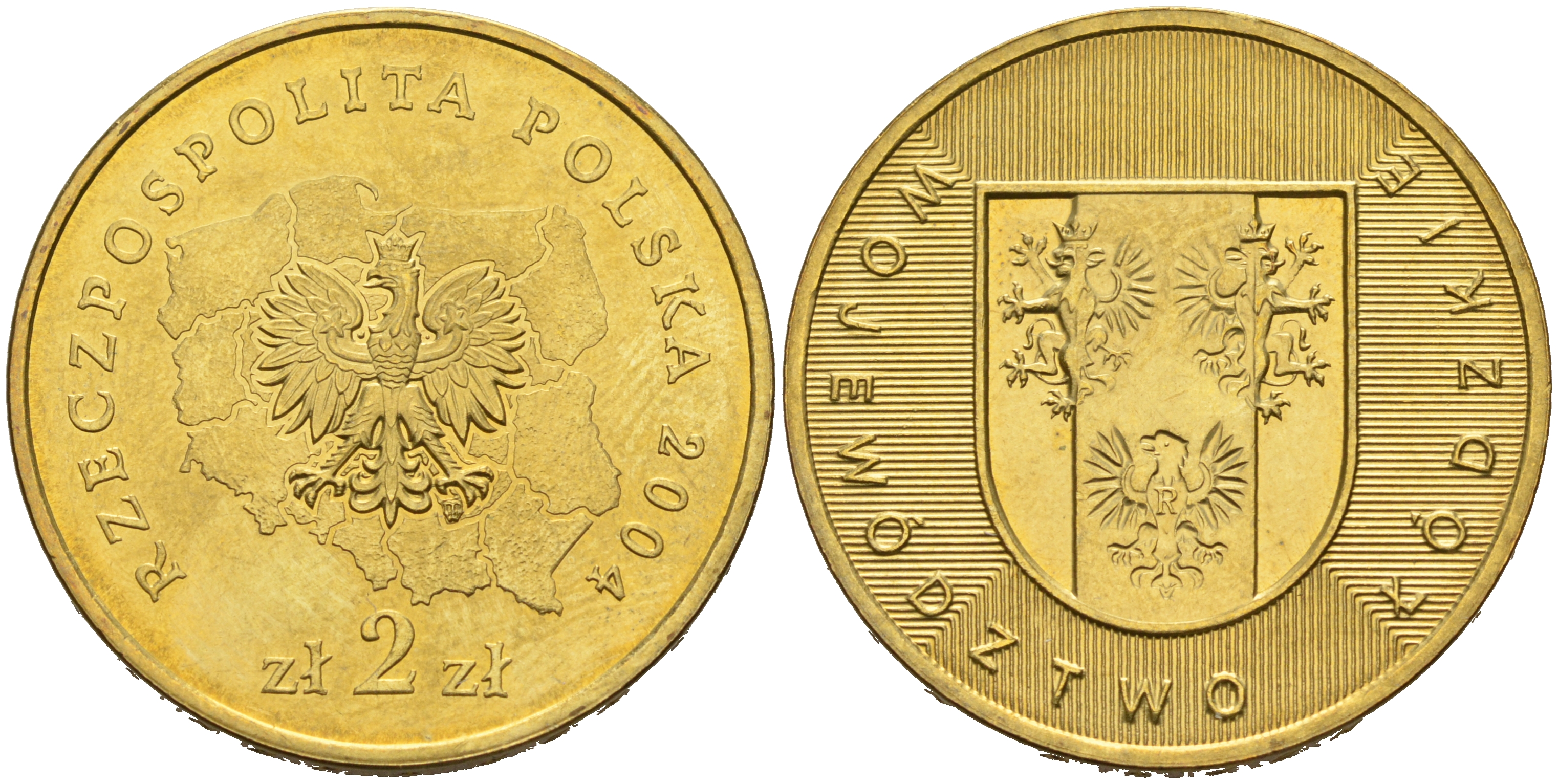 Польша 2 злотых 2004 MW, серия польские воеводства, Лодзинское воеводство KM 487 нордик 4589-514