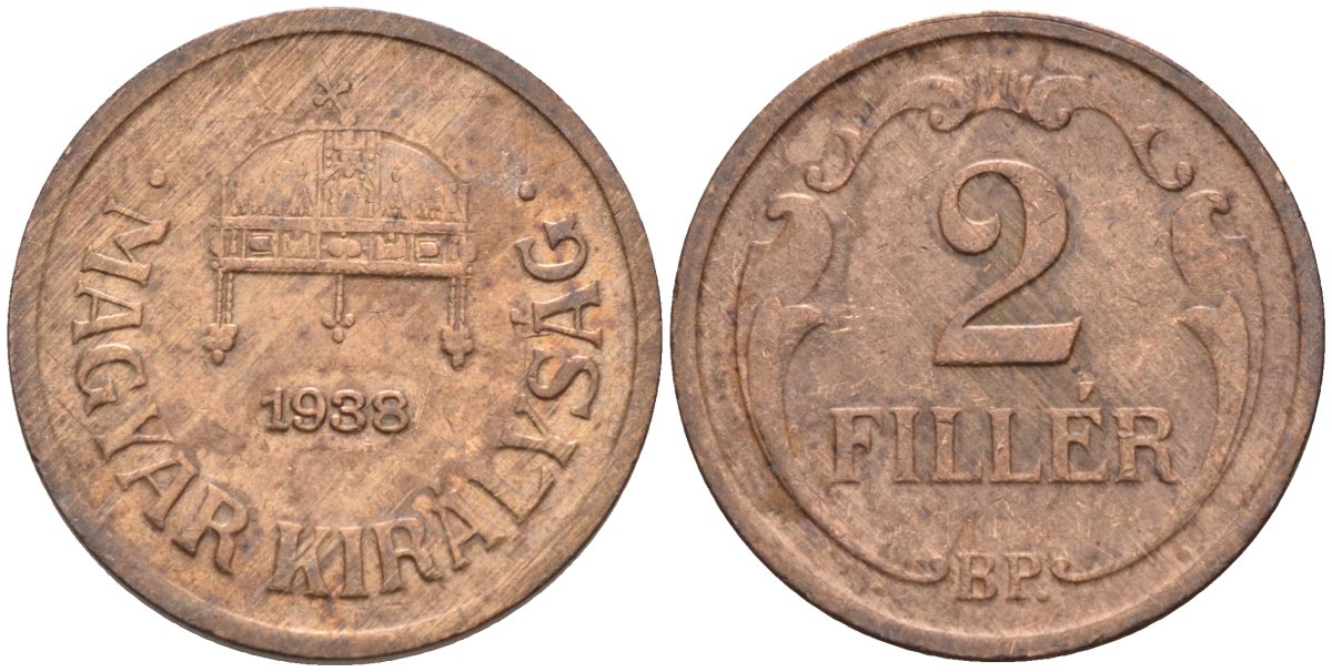 Венгрия 2 филлера 1938 BP KM 506 бронза 4115-1159