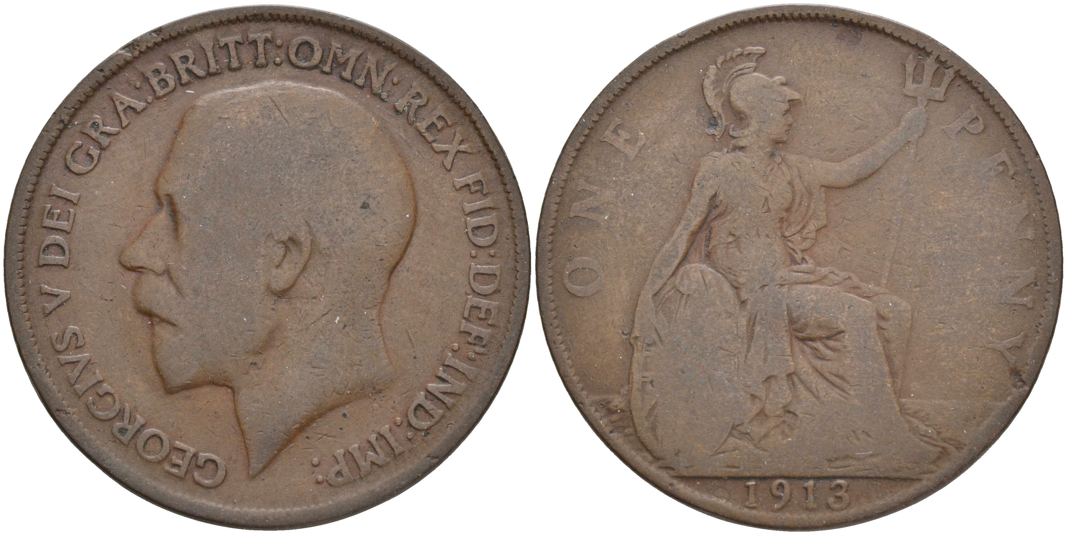 Великобритания 1 пенни 1913 Георг V (1910-1936) KM 810, Spink 4051 бронза 4557-943