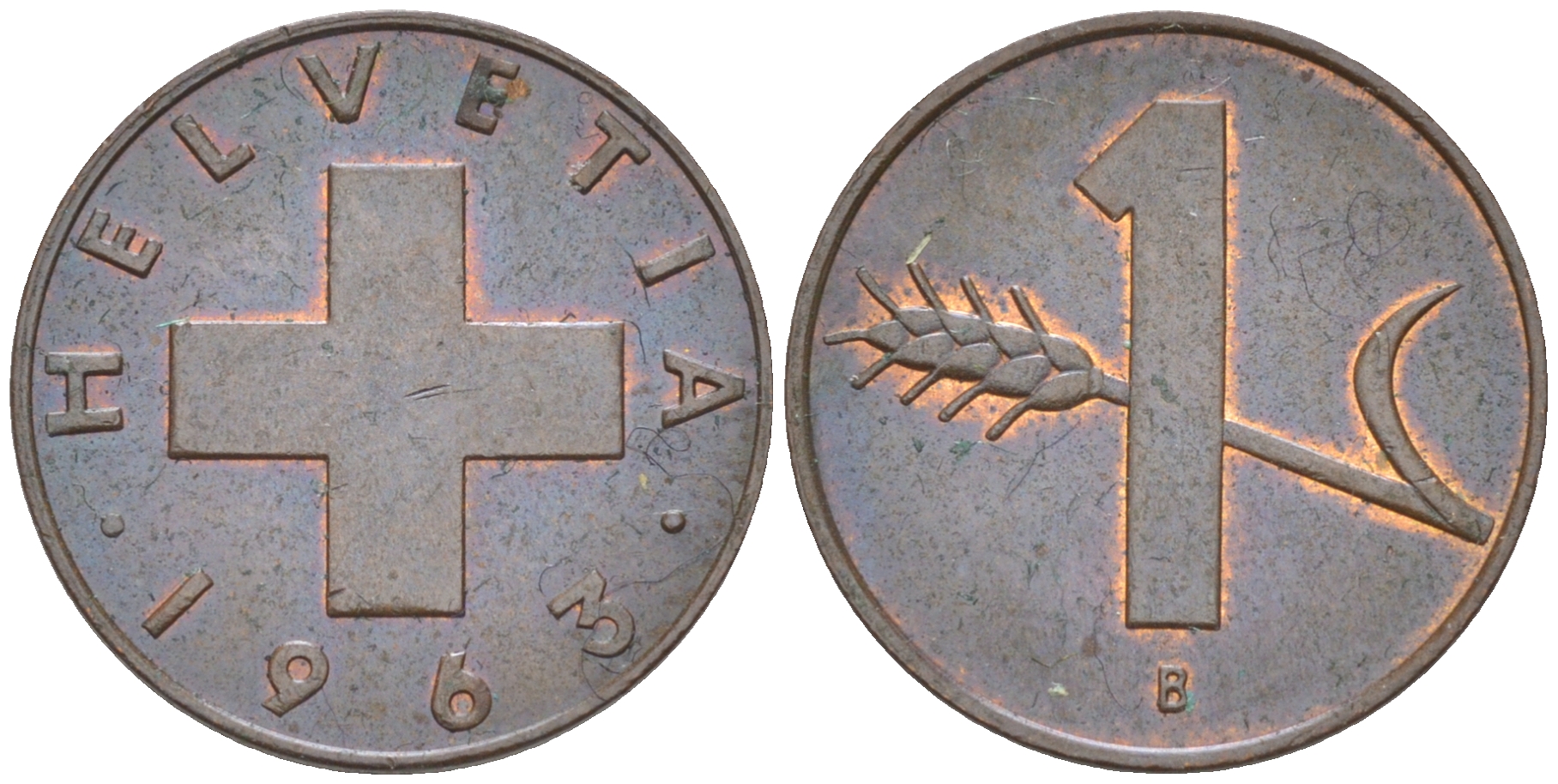 ШВЕЙЦАРИЯ 1 РАППЕН 1963 B KM 46 бронза 188-262