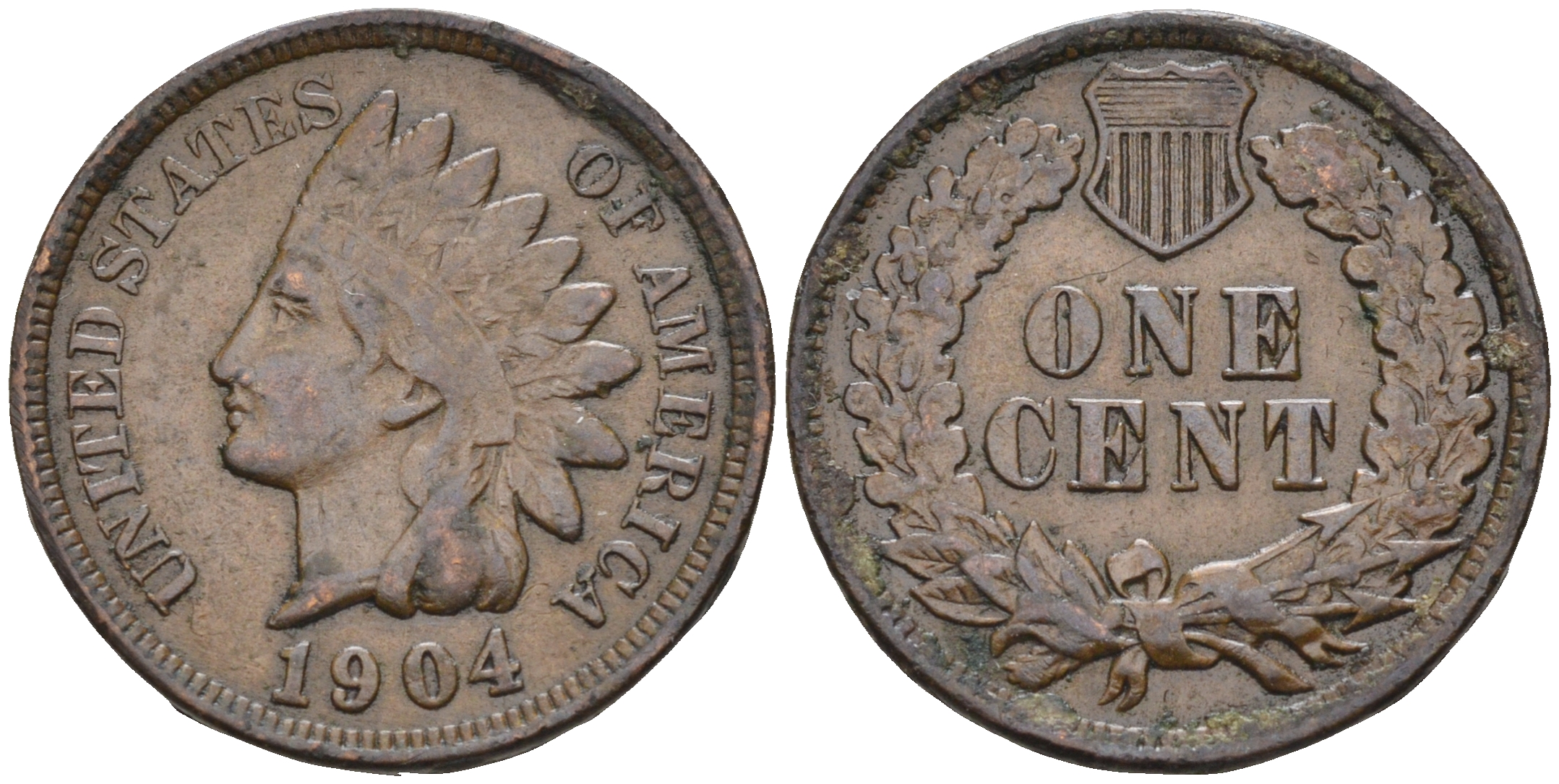 США 1 цент 1904 индеец, Indian head KM 90a бронза    4169-124