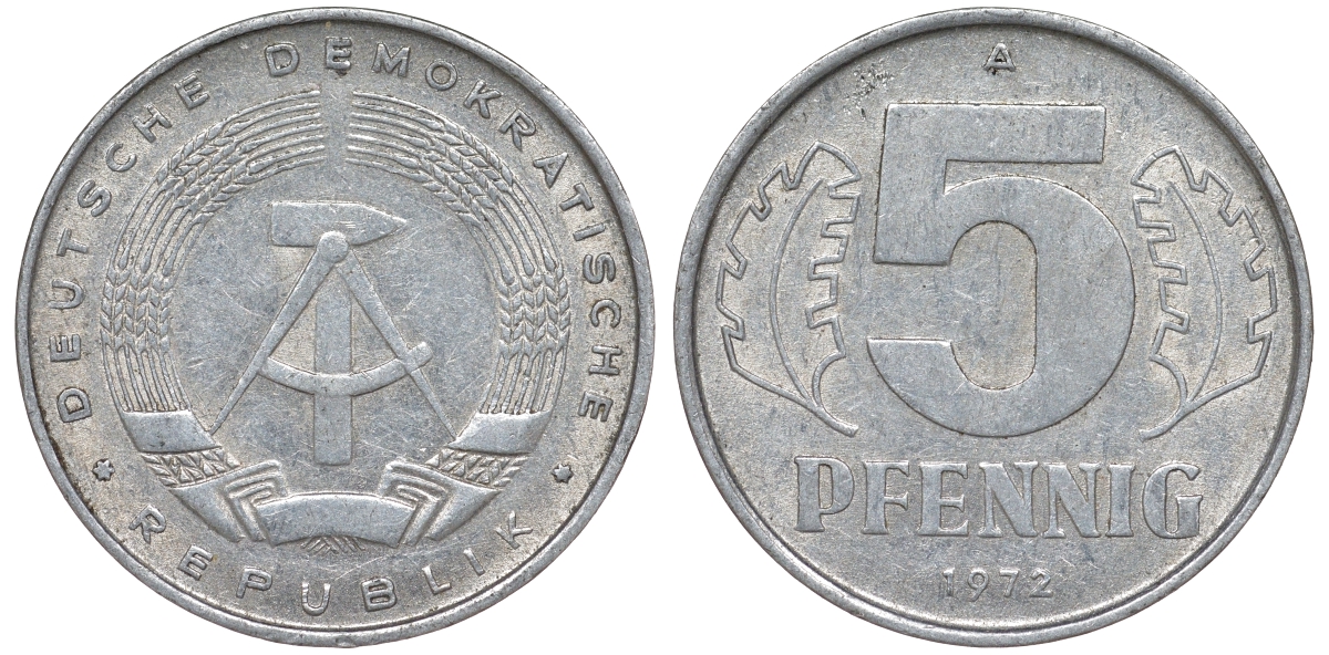 ГДР 5 пфеннигов 1972 A KM 9.1 алюминий 62-237