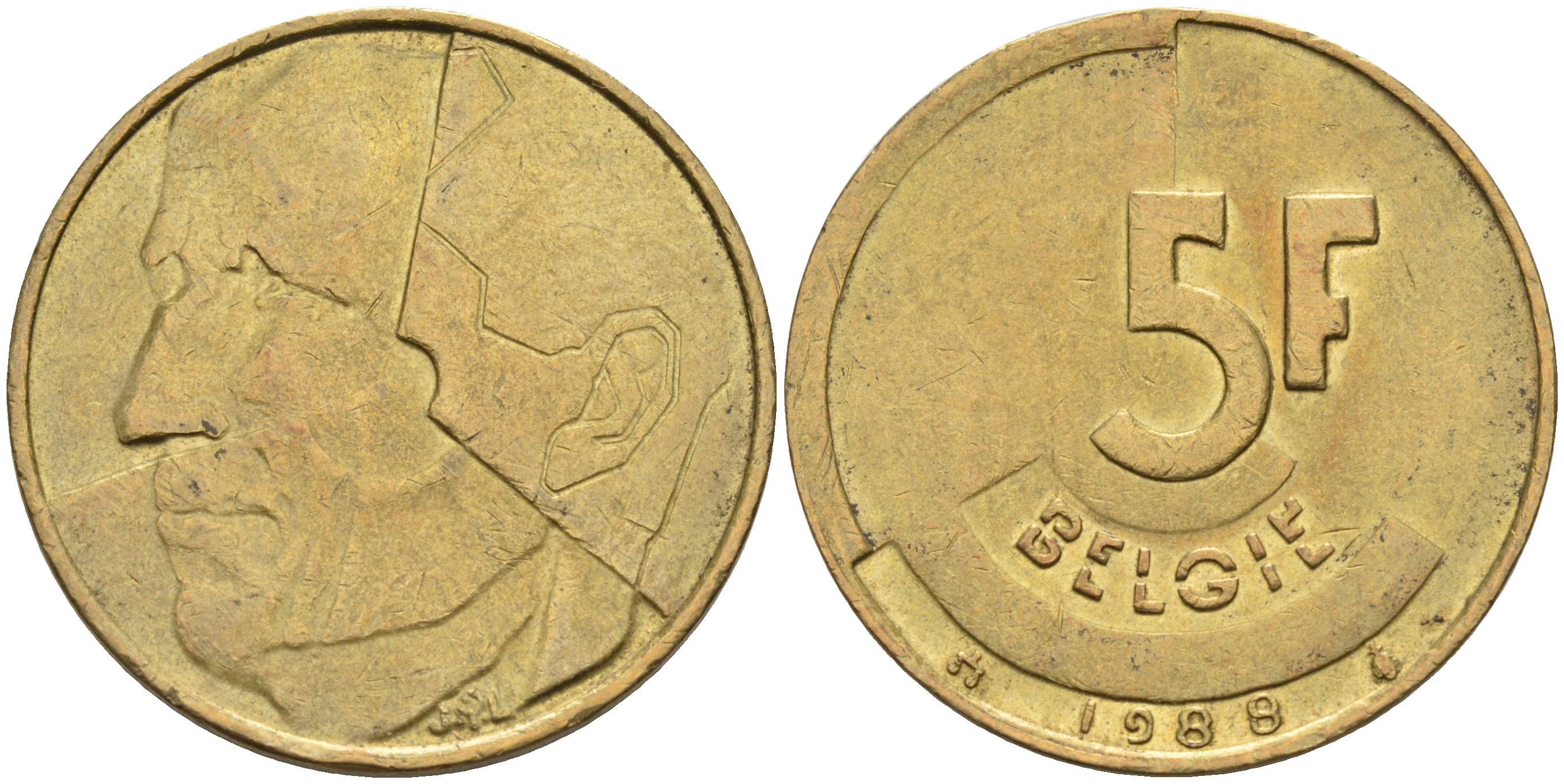 Бельгия 5 франков 1988 Belgie KM 164 алюминиевая бронза    4595-544