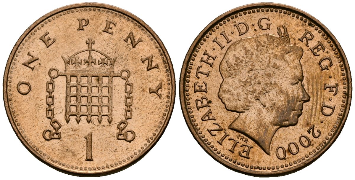 Великобритания 1 пенни 2000 Елизавета II (1952-2022) KM 986, Spink 4710 (B5) сталь плакированная бронзой 4167-1242