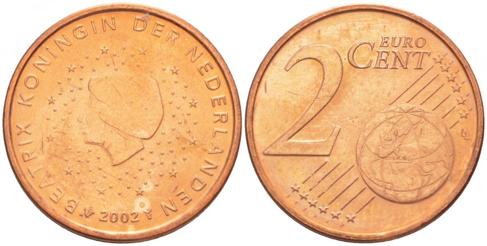 НИДЕРЛАНДЫ 2 ЕВРОЦЕНТА 2002 KM 235 сталь покрытая медью UNC 3457-1119