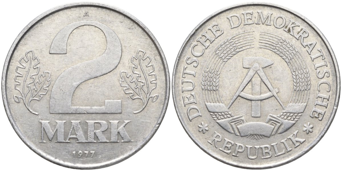 ГДР 2 марки 1977 A KM 48 алюминий 4139-114