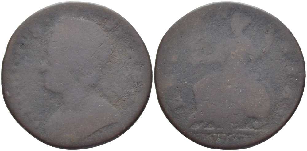 Великобритания 1/2 пенни 1753 Георг III (1727-1760) KM 759.2, Spink 3719 медь 111-821