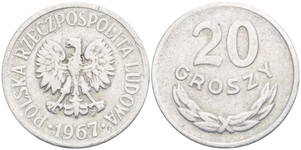 ПОЛЬША 20 ГРОШЕЙ 1967 MW KM А47 алюминий 4532-433