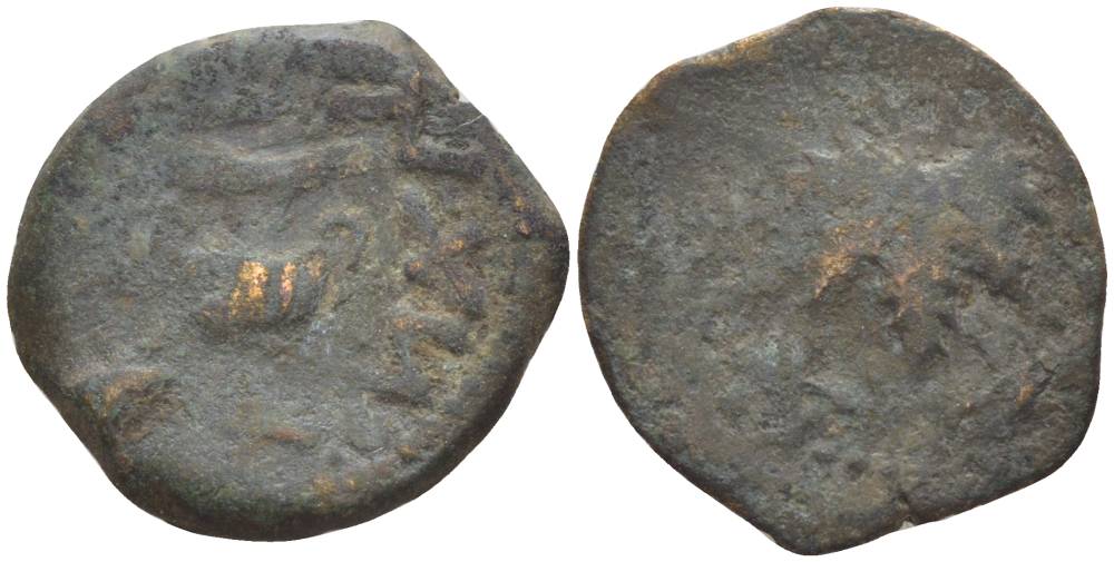 Иудея, Иудейская война 66-70 годов прута 67/68 год амфора, легенда на иврите '2-й год' / легенда на иврите 'свободы Сиона', виноградный лист, Иерусалим Hendin 1360 медь 1073-21-82