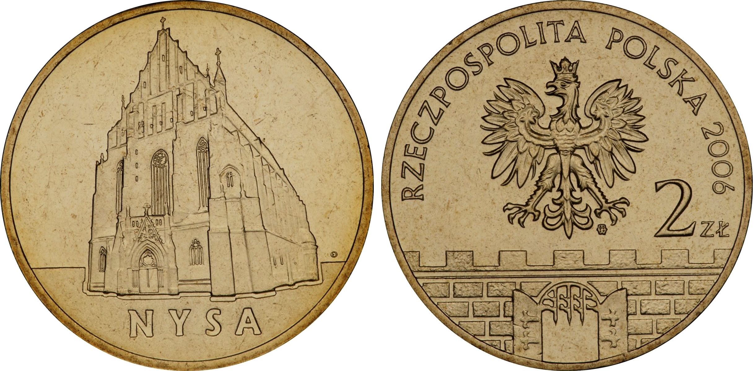 Польша 2 злотых 2006 MW, серия польские города, Ныса (Nysa) KM 570 нордик UNC 4676-424