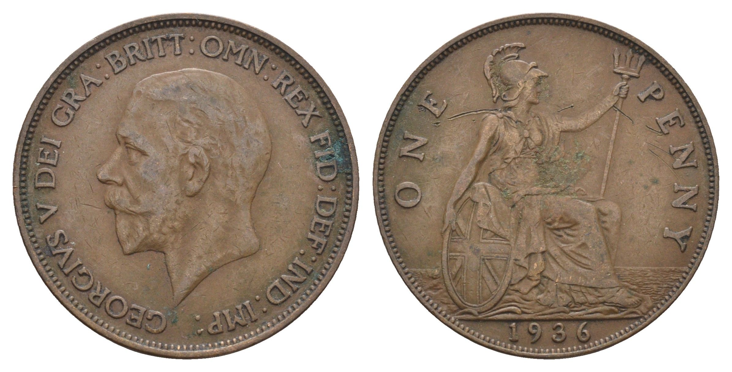 Великобритания 1 пенни 1936 Георг V (1910-1936) KM 838, Spink 4055 бронза 4661-742