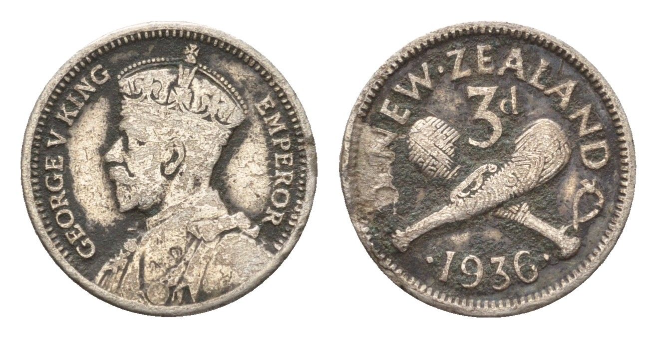 Новая Зеландия 3 пенса 1936 Георг V (1910-1936) KM 1 серебро 39-1164