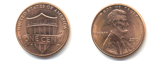 США 1 ЦЕНТ 2010 D ЛИНКОЛЬН, ЩИТ KM 469 цинк плакированный медью 86-355