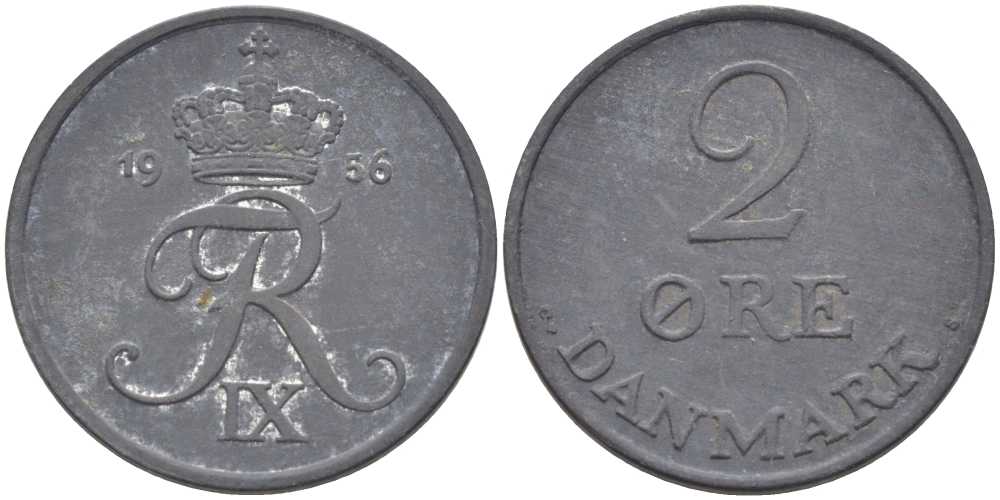 ДАНИЯ 2 ЭРЕ 1956 C; S, ФРЕДЕРИК IX (1947-1972) KM 840.2 цинк 67-246