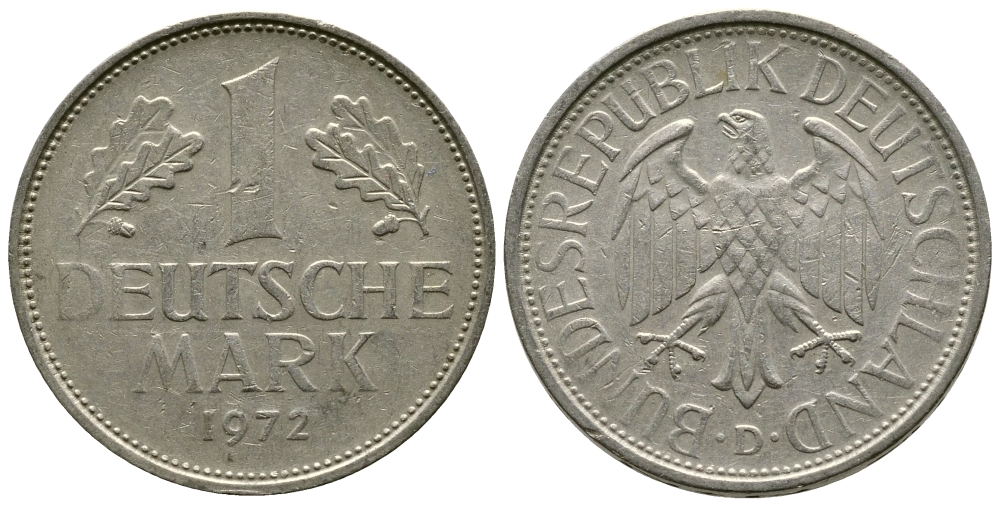 ФРГ 1 МАРКА 1972 D KM 110, J. 385 медно-никель 41-1255