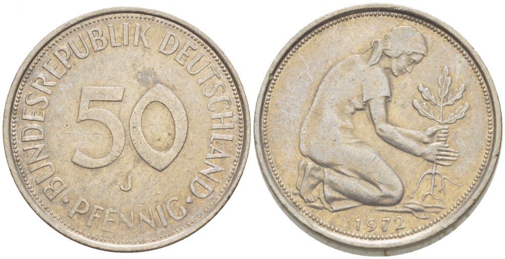 ФРГ 50 ПФЕННИГОВ 1972 J KM 109.2 медно-никель 4396-1668