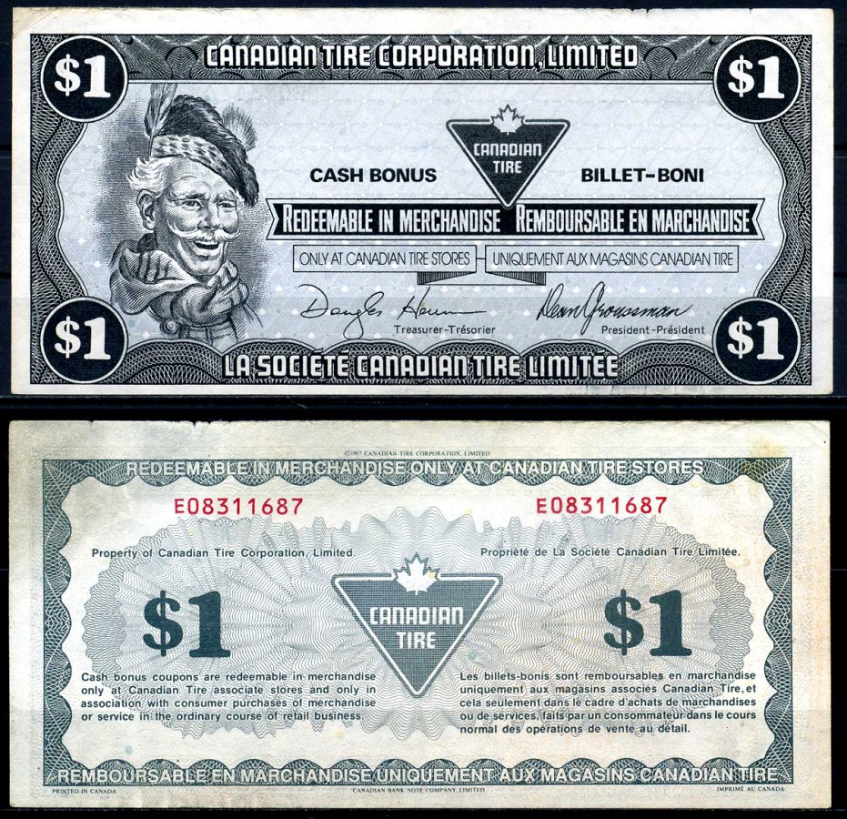 Канада купон на 1 доллар 1987 Canadian Tire бумага 2195-23-3-1