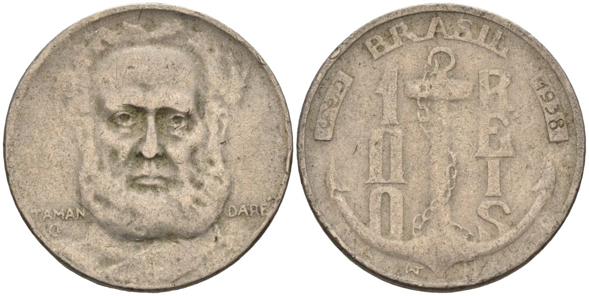 Бразилия 100 рейс 1938 Маркиз Тамандаре KM 536 медно-никель 4115-637