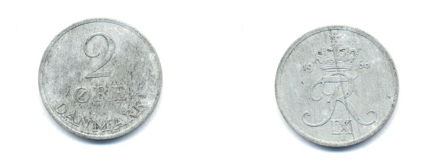 ДАНИЯ 2 ЭРЕ 1966 C; S, ФРЕДЕРИК IX (1947-1972) KM 840.2 цинк 4379-739